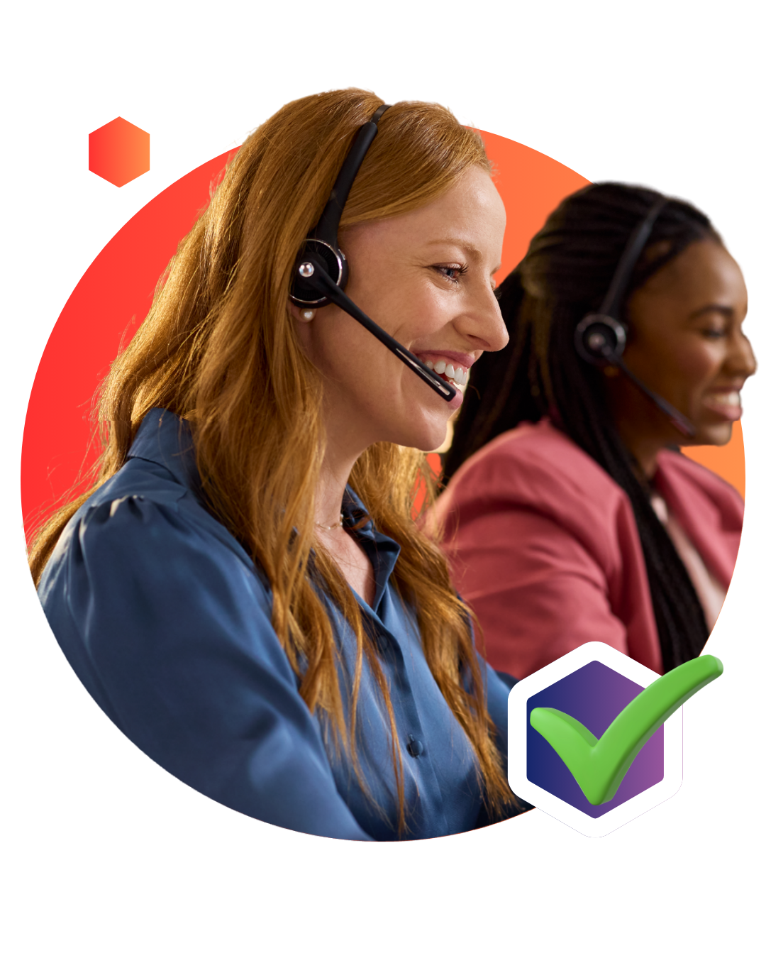 Two members of the Member Solutions billing team on headset calls, following up on payments