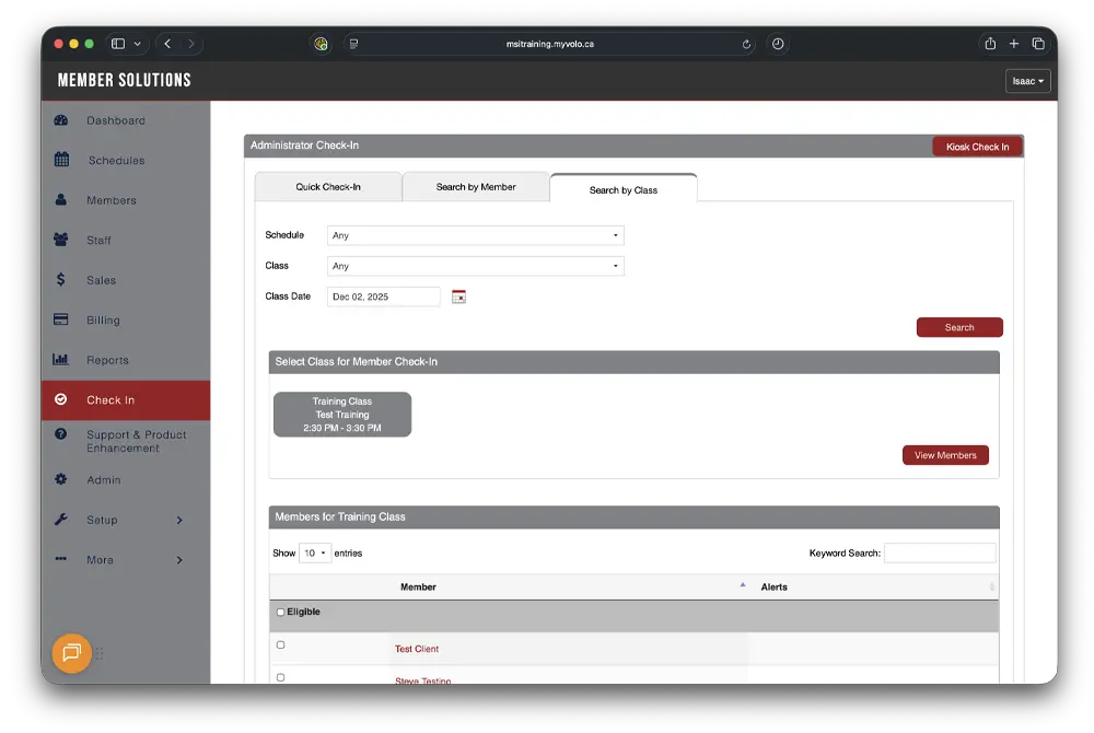 Check in Dashboard View