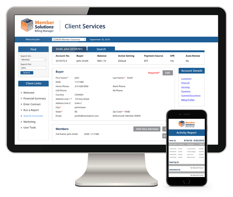 Member Solutions Managed Billing Solution - Software on Monitor