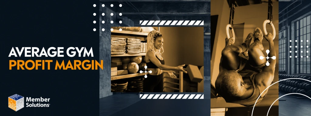 A woman smiling near gym equipment and a man performing exercises on gymnastic rings